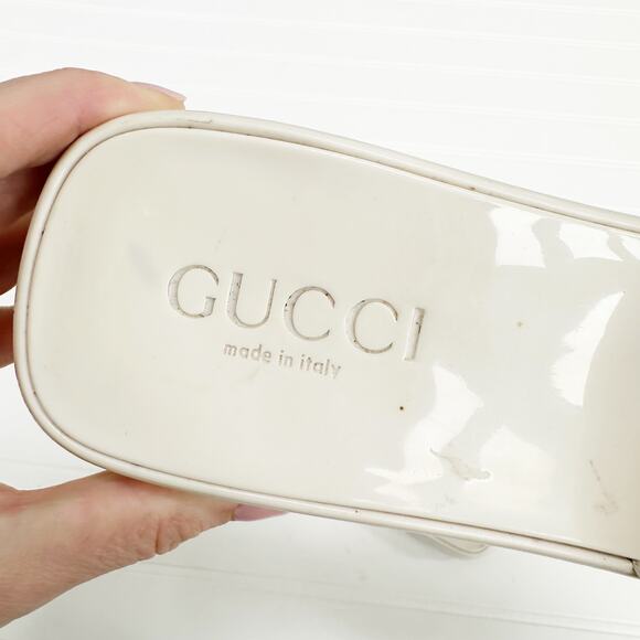 Gucci Rubber Logo Sandals Plastique White PVC Glossy Mule Platform Slide 39 - Picture 2 of 9